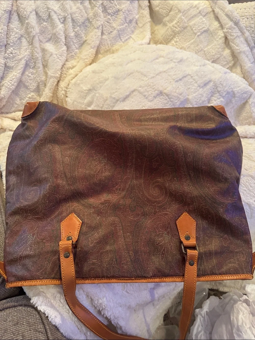 Etro  Paisley Leather Tote with Tan Trim